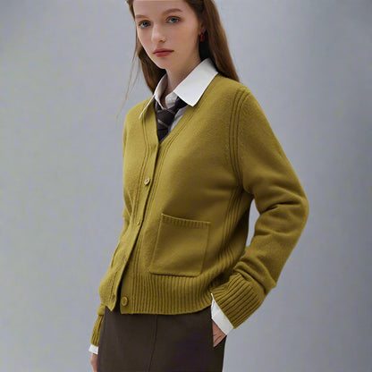 Wool Cardigan with V-Neck and Pockets