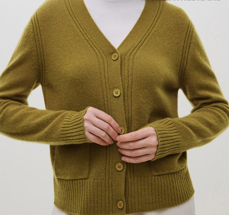 Wool Cardigan with V-Neck and Pockets